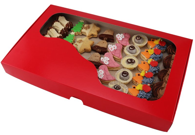 KRABICE 36,5X22X3,5 LE.ČERVENÁ/PVC ČAJ.1,0KG+CELOFÁN